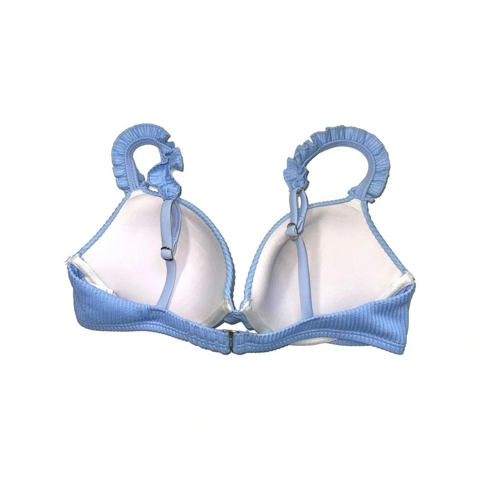 Hollister Baby Blue Ruffle Rib Push-up Bikini Top Medium Women’s
